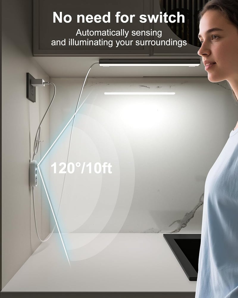 ASOCO Motion Sensor Dimmable Led Under Cabinet Lighting,12 inches Plug in Led Counter Light Bars, Daylight White 4500K Led Light Bar for Kitchen/Closet/Wardrobe/Shelf/Desk/Display Case - Image 4